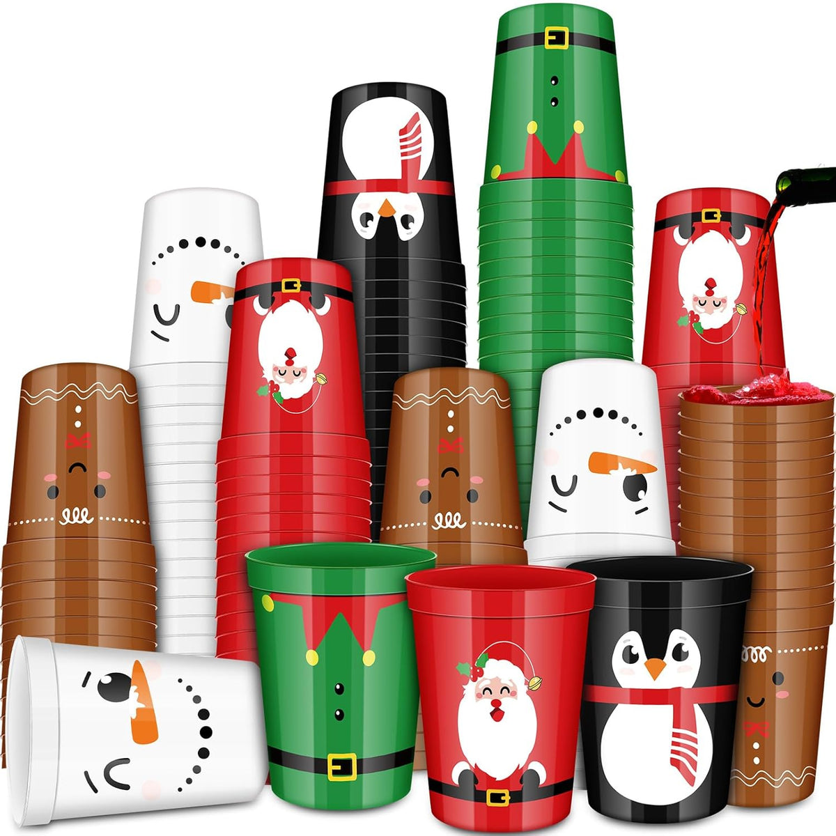 100 Pcs Plastic Christmas Cups 12 Oz Reusable Xmas Santa Elf Drinking Cups Disposables Christmas Coffee Mugs For Coffee Hot Chocolate Beer Ice Cream Party Supplies