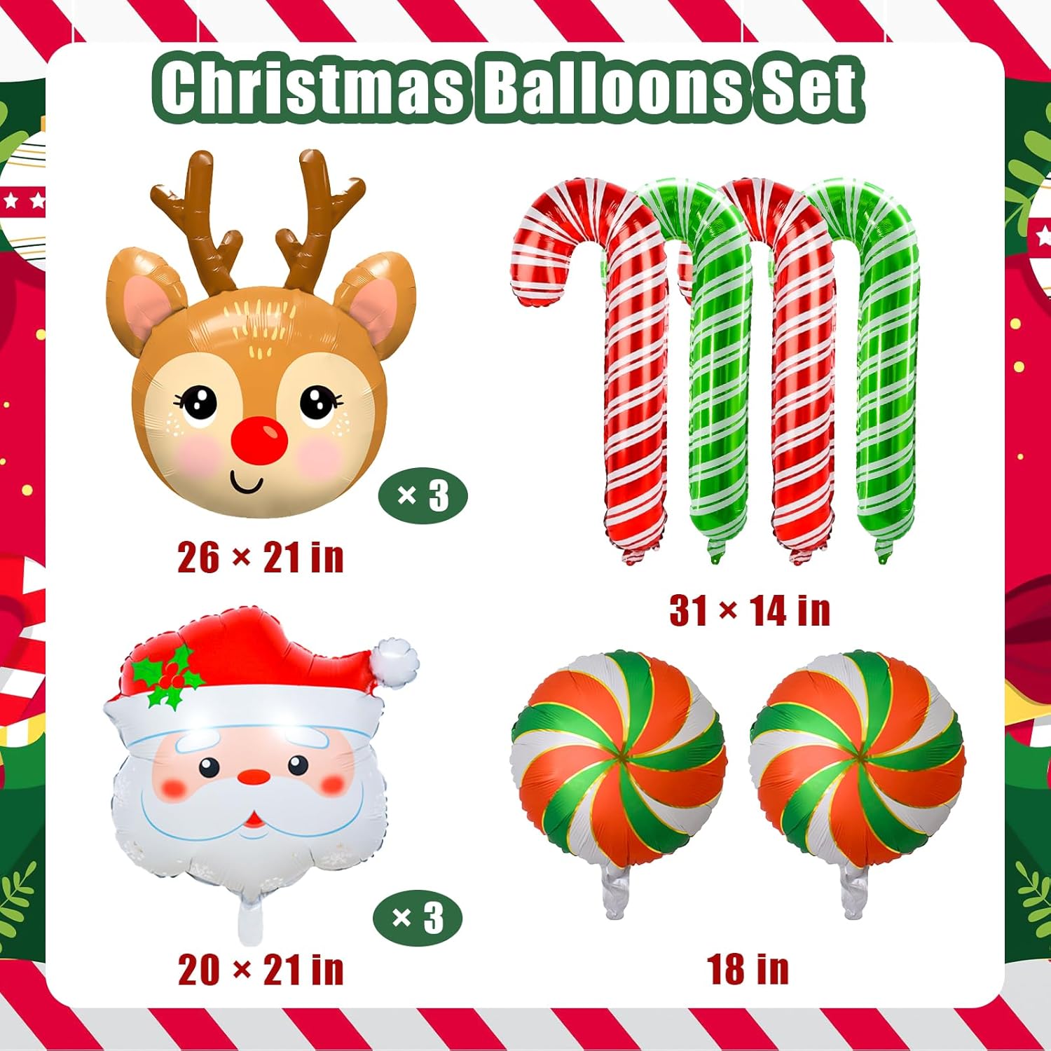 Santa Claus Foil Party Balloons, Merry Christmas Balloons, Elk Christmas Ballons For New Year Eve Holiday Festival Birthday Party Decorations (Elk & Santa Claus)