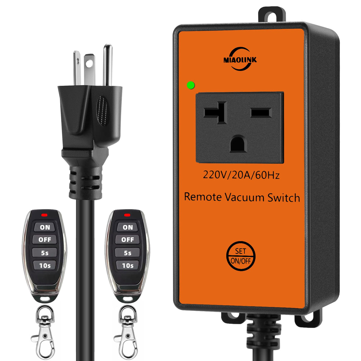 220V Automatic Remote Vacuum Switch Wireless Remote For Dust Collector And Table Saw Tools Starter Outlet Switch, 5S 10S Delay Off(Battery Included)