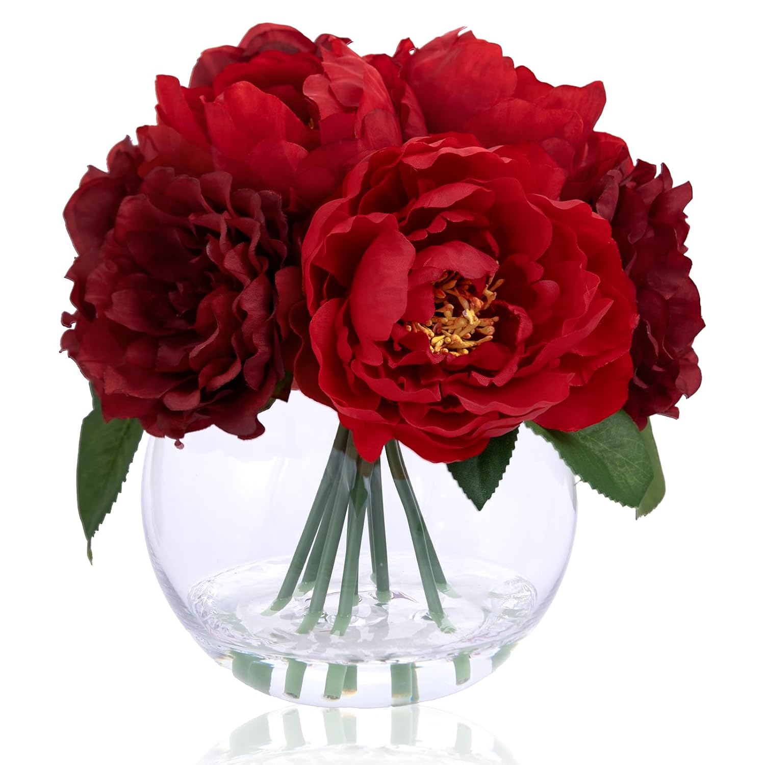 Artificial Flowers In Vase, Silk Burgundy Classical Red Peonies Flowers For Vase With Faux Water, Fake Flower Arrangements For Winter Coffee Christmas Dining Table Centerpieces Decor & Mom'S Gift