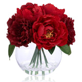 Artificial Flowers In Vase, Silk Burgundy Classical Red Peonies Flowers For Vase With Faux Water, Fake Flower Arrangements For Winter Coffee Christmas Dining Table Centerpieces Decor & Mom'S Gift