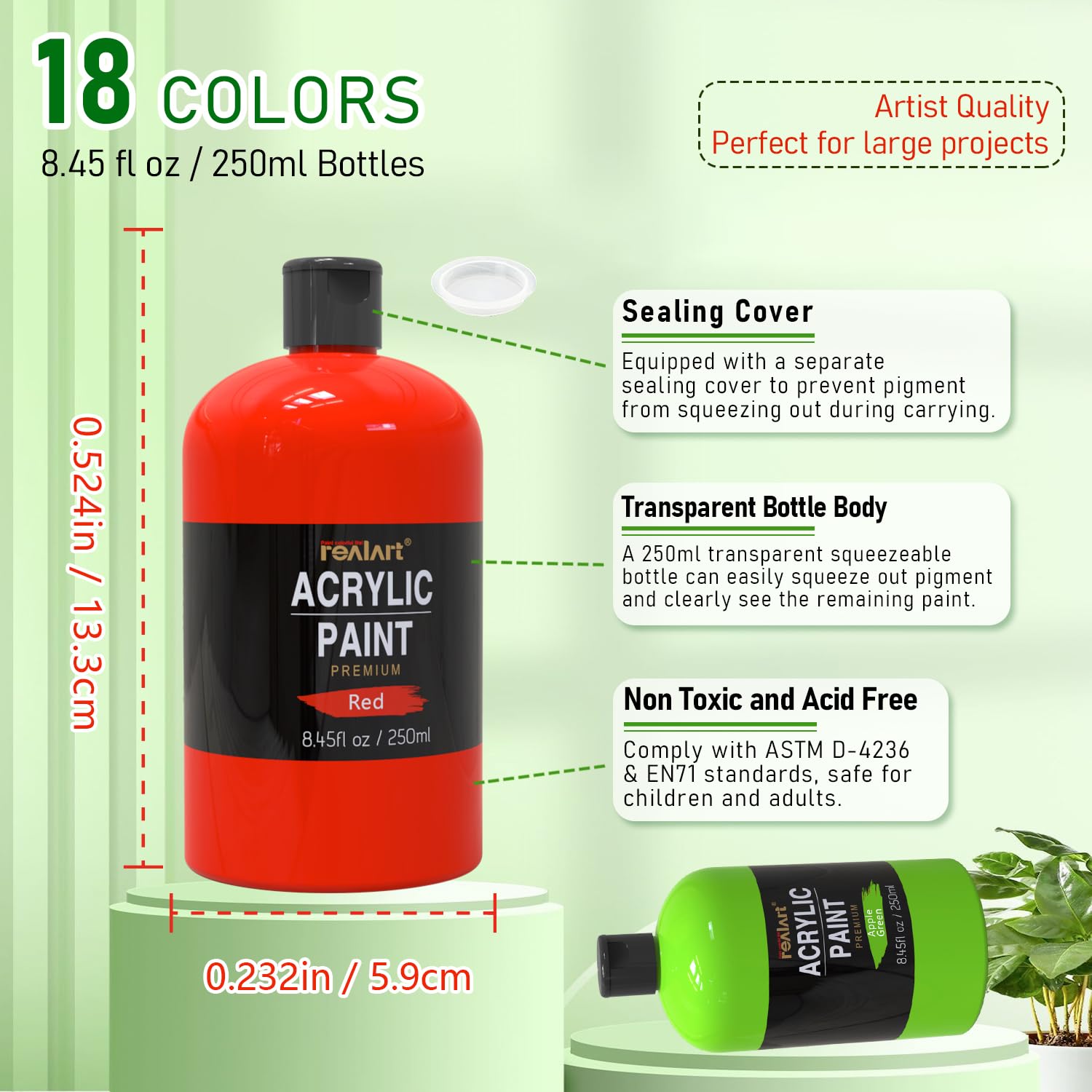 Large Acrylic Paint Set (8.45Oz / 250Ml) Bulk Acrylic Paint Bulk Art Supplies For Canvas Painting