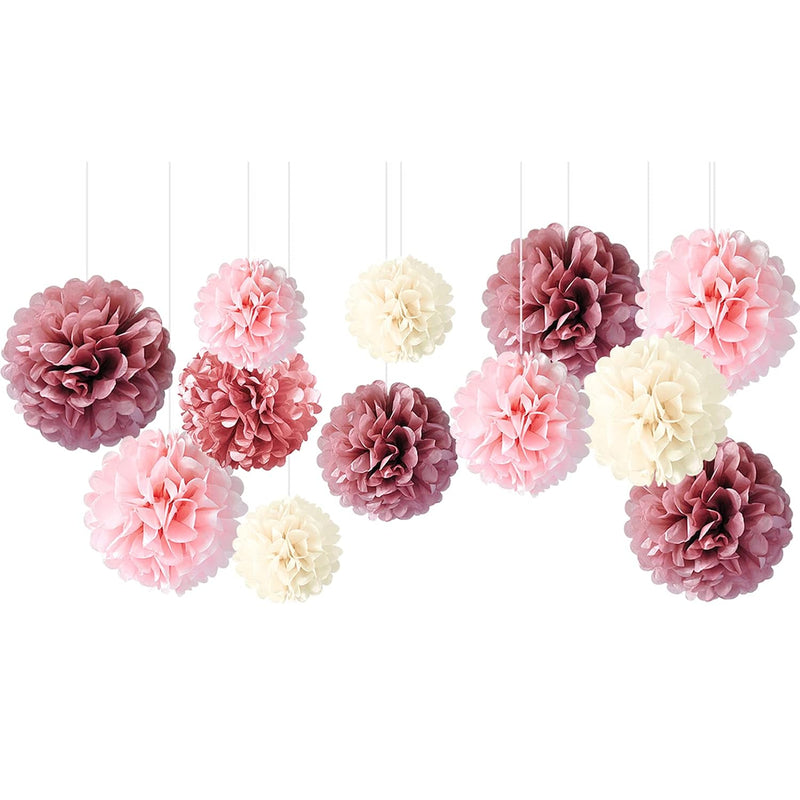 12Pcs Dusty Rose Blush Pink Tissue Pom Poms Flowers For Wedding, Brida