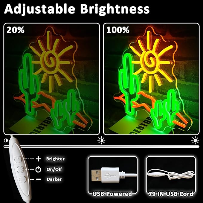 Desert Sunset Neon Sign Dimmable Cactus LED Wall Light for Bedroom Bar Man Cave Decor