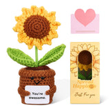 1Pcs Knitted Flowers Sunflower Gifts For Women Handmade Knitted Planters With Card Crochet Gifts Birthday Gifts For Women Mom Family Friend Teacher Coworker Xmas Party?You Are Awesome?