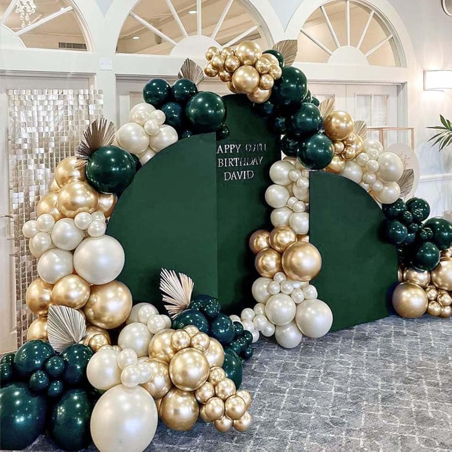 Emerald Green Gold Balloon Arch Garland Double Stuffed Dark Forest Green Pearl White Sand Ivory Balloon Kit For Birthday Wedding Anniversary Graduation Party Decoration