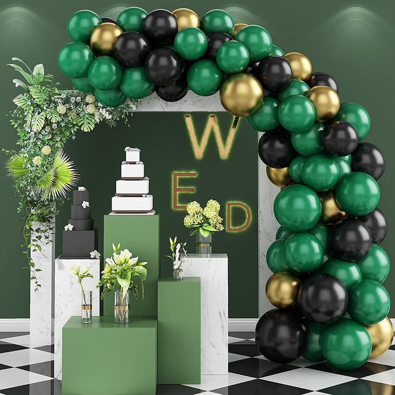 Balloon Garland Kit, Dark Green And Black Latex Party Balloon & Metall