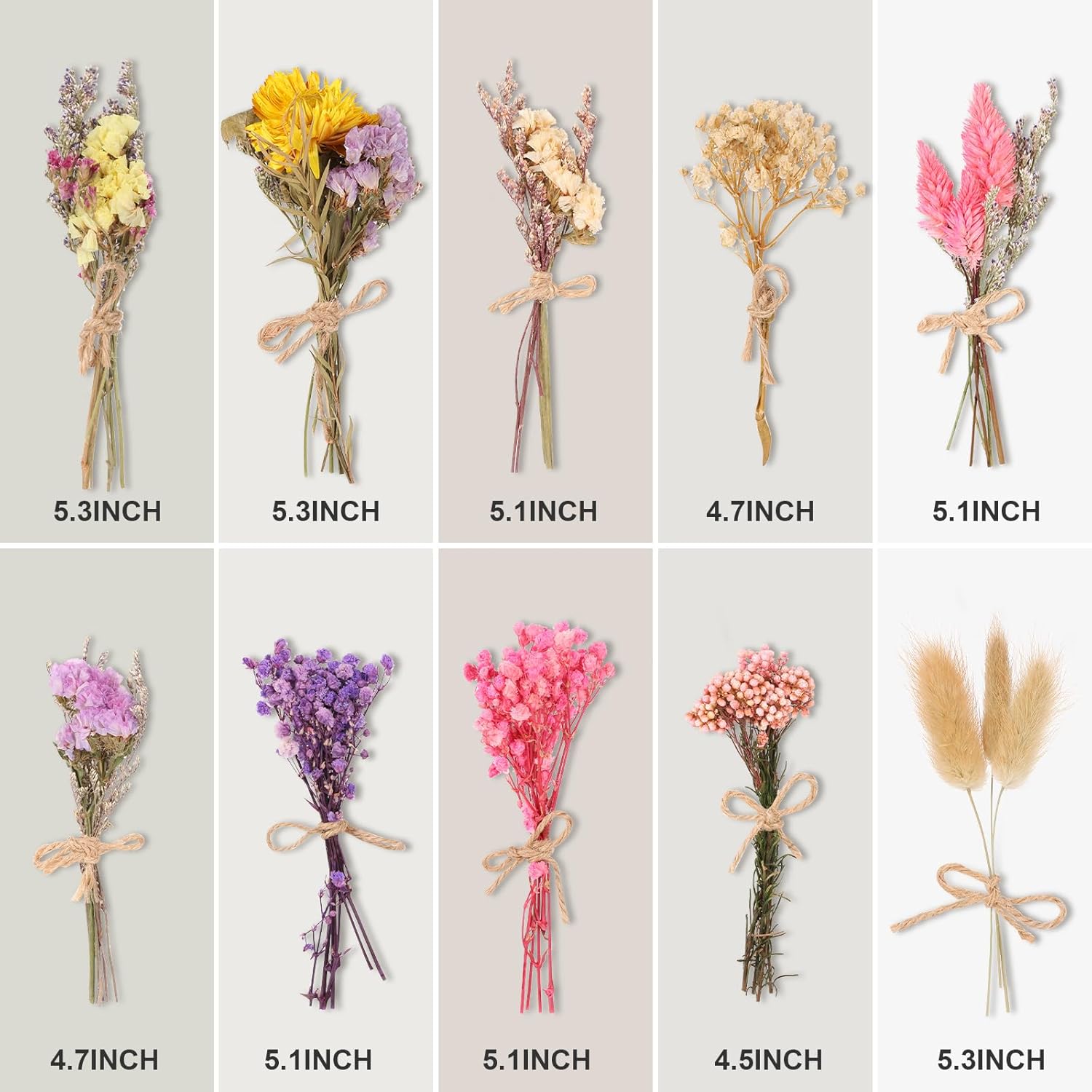 10 Pack Dried Flower Bouquets Various Dried Flower Combinations With Stem Mini Dried Embossing Natural Flower Bundles Artificial Flower Dried Floral Arrangement For Vase Diy Wedding Decor