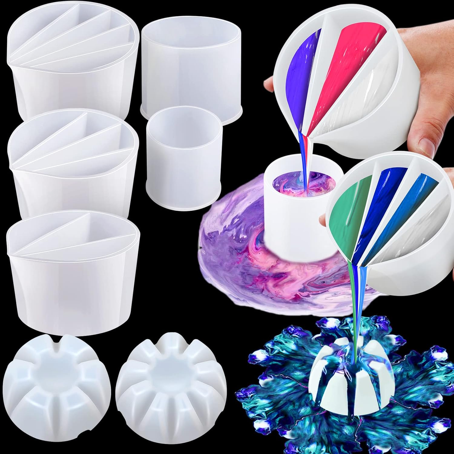 7 Pcs Paint Pouring Supplies Multi Channel Split Cups For Paint Pouring Acrylic Flower Open Tool Supplies For Fluid Art Diy Making Resin Acrylic Drawing Accessories, White