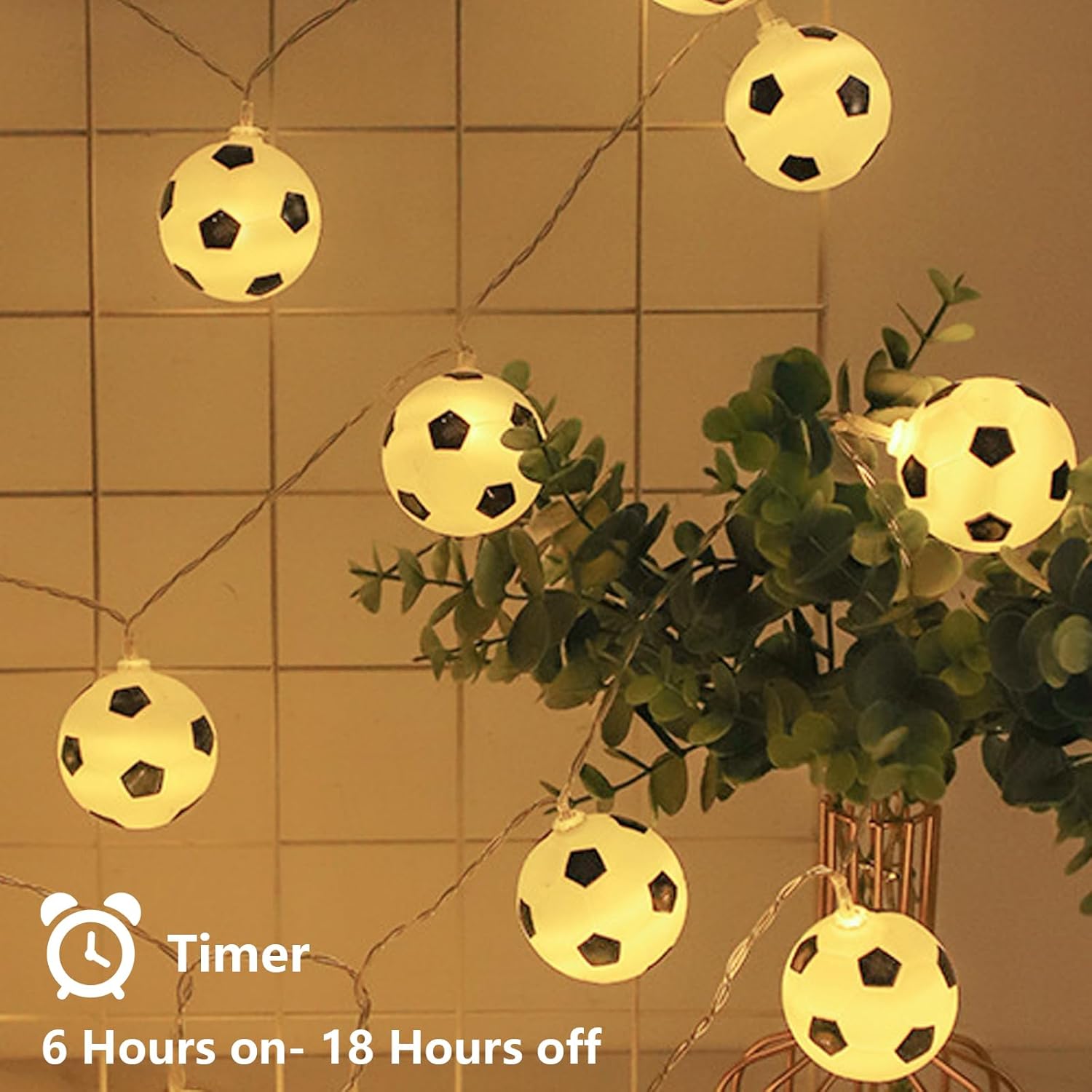 Soccer Decorations Lights For Bedroom 7Ft 10 Led Football String Lights With Timer, Battery Operated Soccer Christmas Or