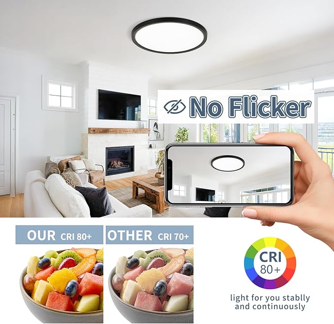 6 Pack 11.4 Inch LED Flush Mount Ceiling Lights 2427LM 5CCT Ultra Thin Black Fixtures