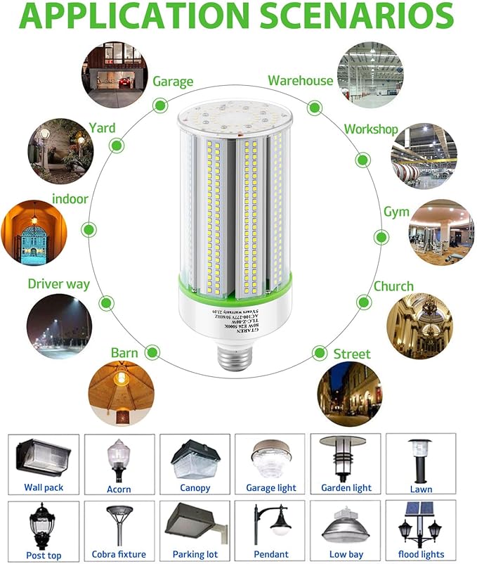 2 Pack 80W LED Corn Light Bulbs E26 E39 Base 5000K Daylight AC110-277V Metal Halide HID CFL Replacement