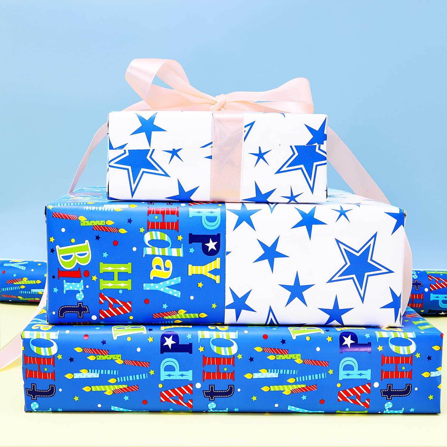 Reversible Birthday Wrapping Paper For Boys Girls Kids Adults Baby Shower - Colorful Happy Birthday Gift Wrap Paper For Party - Gift Wrapping Paper Roll, 17.7 Inch X 33 Feet, High Gloss
