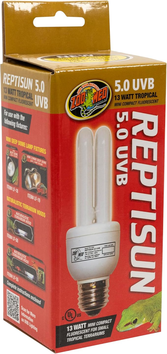 ReptiSun 5.0 Mini Compact Fluorescent Lamp 13W UVB Reptile Terrarium Light Bulb