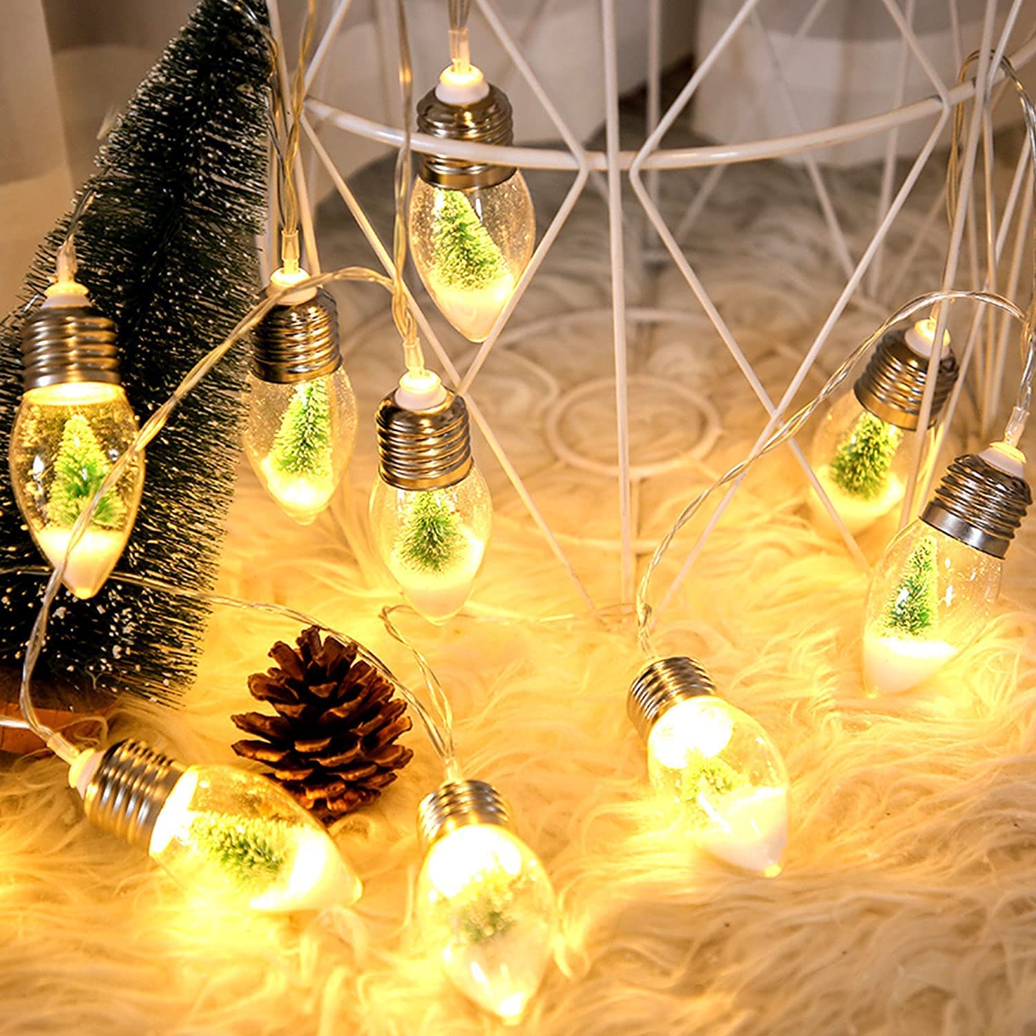 Christmas Tree Snow Globe String Lights, 10 Led Clear Bulbs Christmas Tree String Lights For Bedroom, Wedding, Table Dec
