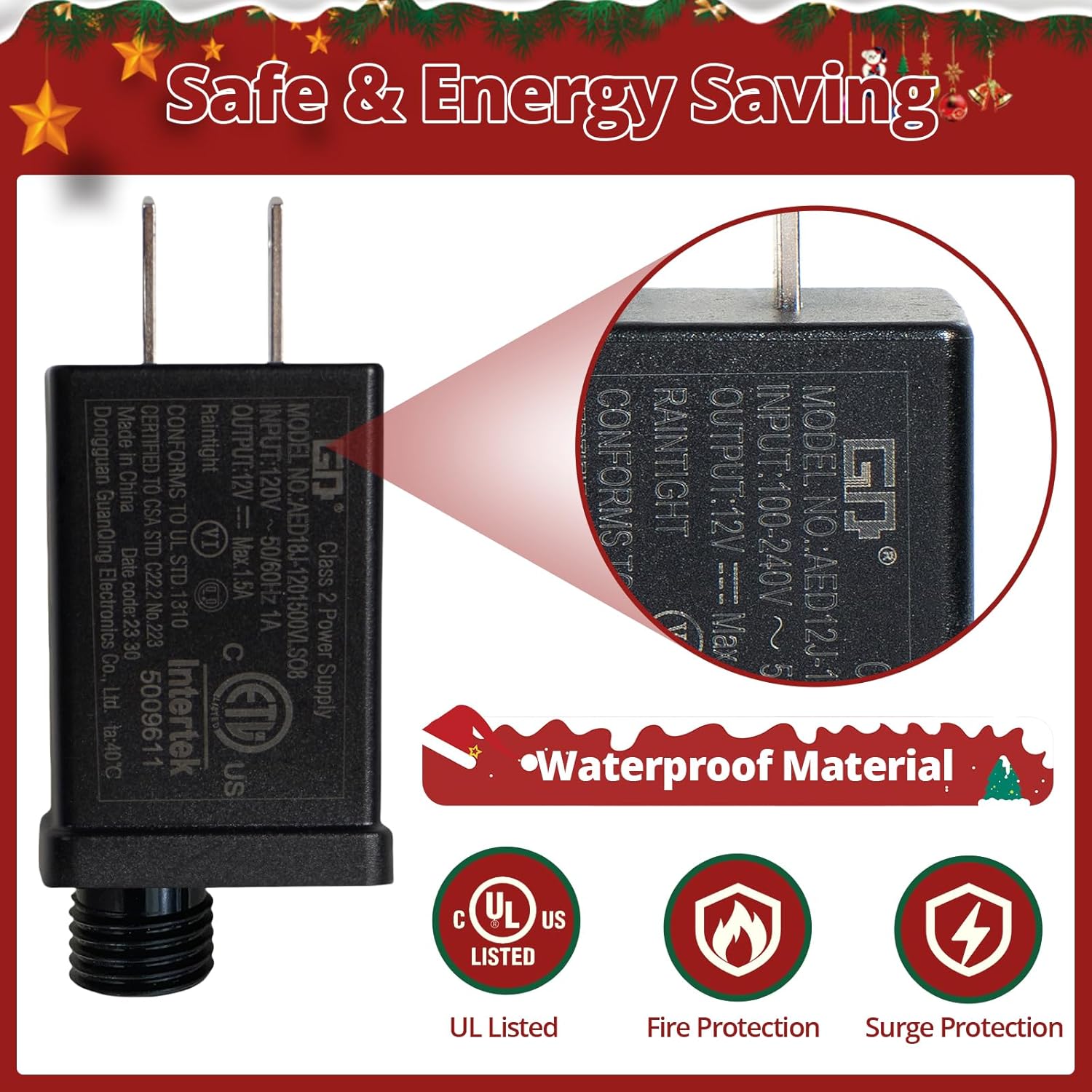 Christmas Inflatable Plug Replacement 1.5A, For 6-8 Ft Christmas Blow Up, 12V Class 2 Power Unit, For Xmas Inflatables,