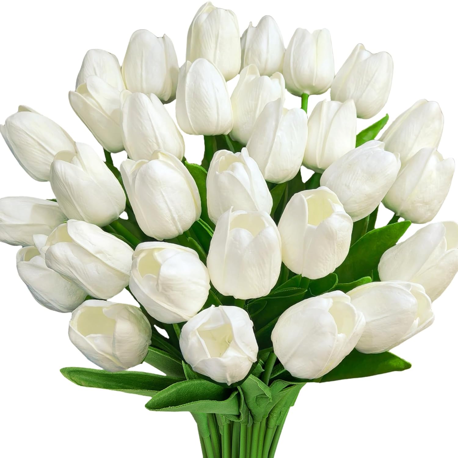 30 Pcs White Fake Tulips Artificial Flowers For Decoration, Real Touch Pu Faux Tulips Flowers Arrangement Artificial Plants Indoor For Home Decor Wedding Mother'S Day Spring Easter Decorations
