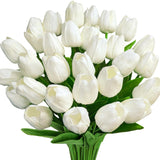 30 Pcs White Fake Tulips Artificial Flowers For Decoration, Real Touch Pu Faux Tulips Flowers Arrangement Artificial Plants Indoor For Home Decor Wedding Mother'S Day Spring Easter Decorations