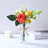 Artificial Flowers With Small Vase - Orange Potted Fall Rose Floral Arrangements Artificial With Small Vase For Home Living Office Wedding Coffee Centerpiece Table