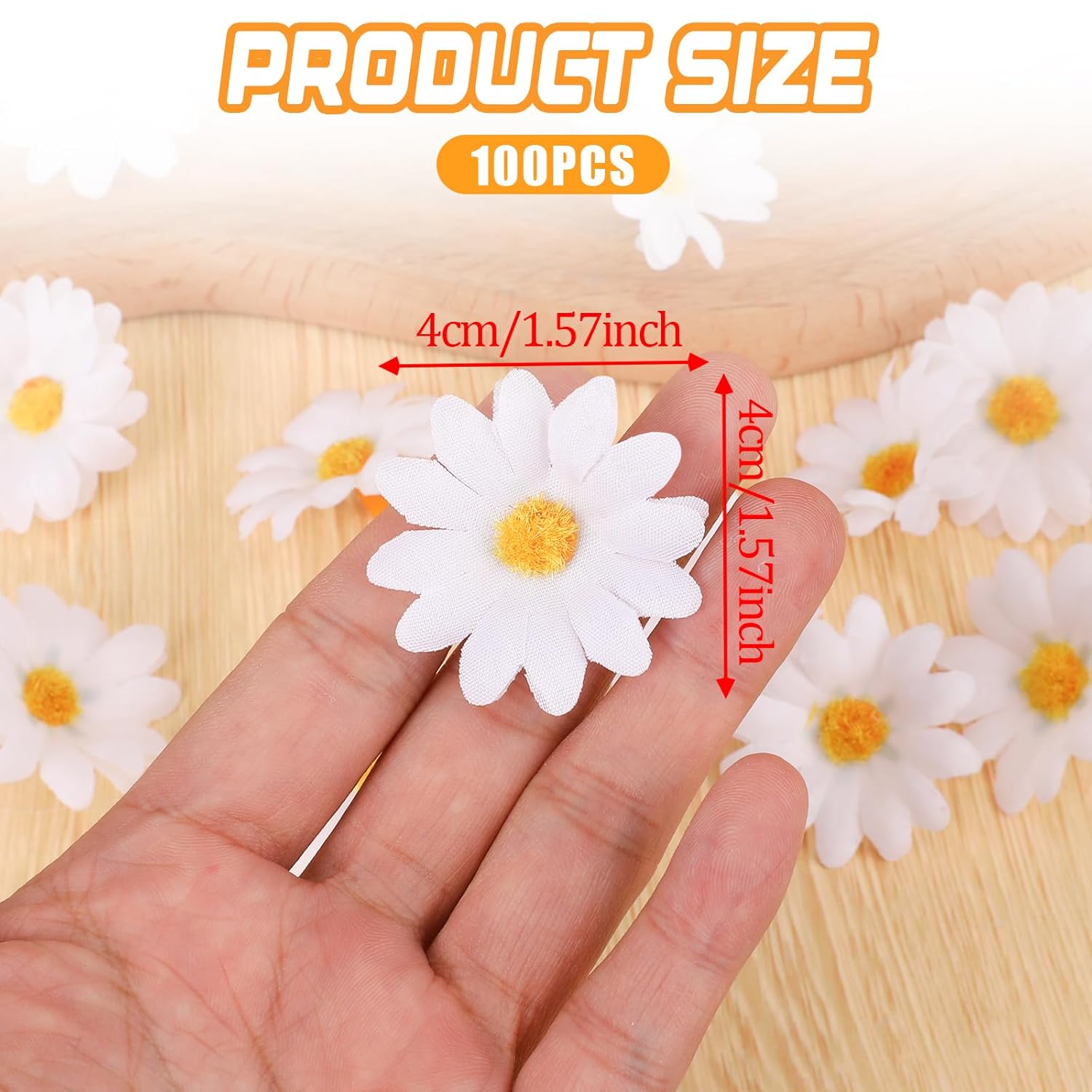 100Pcs Fabric Daisy Flower Head, 1.5 Inch Artificial Gerbera Daisy Artificial Chrysanthemum Flowers Heads, White Artificial Gerbera Fake Flowers Heads, Flowers Heads For Wedding Party And Diy Craft