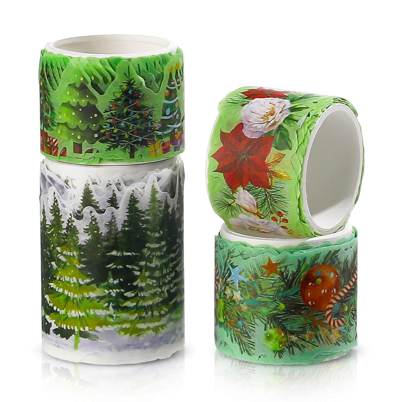 Christmas Washi Tape Set, 4 Rolls Xmas Tree Poinsettia Washi Masking Tape Holi