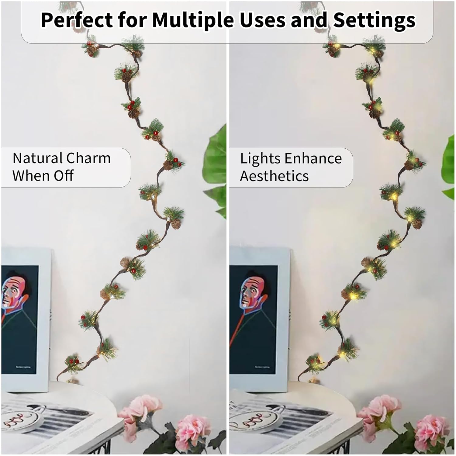 Christmas Simulated Pine Needle Lights,78 Inch 20 Led Pinecone String Lights, Copper Wire String Lights For Bedroom, Roo