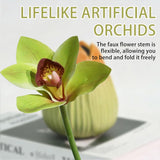 Green Orchid Artificial Flowers With Ceramic Vase, Artificial Phalaenopsis Flowers For Home Décor, Fake Flowers In Vase For Centerpieces, 1 Piece