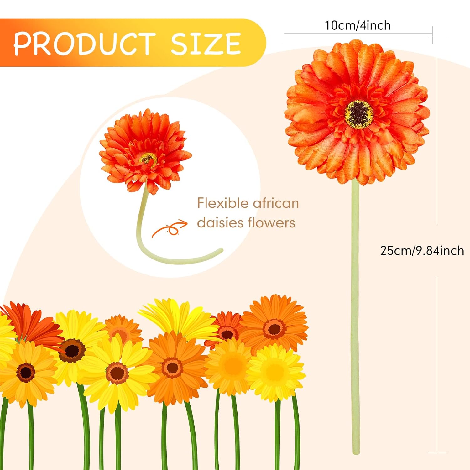 20 Pcs Orange Gerbera Daisy Faux Artificial Daisies Flower Bouquet Fake African Daisy Flower For Wedding Bridal Bouquet Party Home Kitchen Table Centerpiece (Orange)