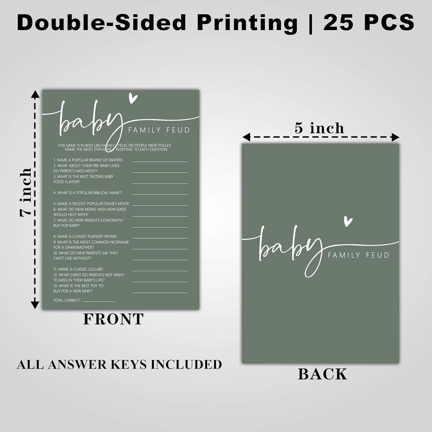 Baby Shower Games Cards, Family Feud, Gender Reveal Party Favors & Decorations, 25 Pcs Double-Sided