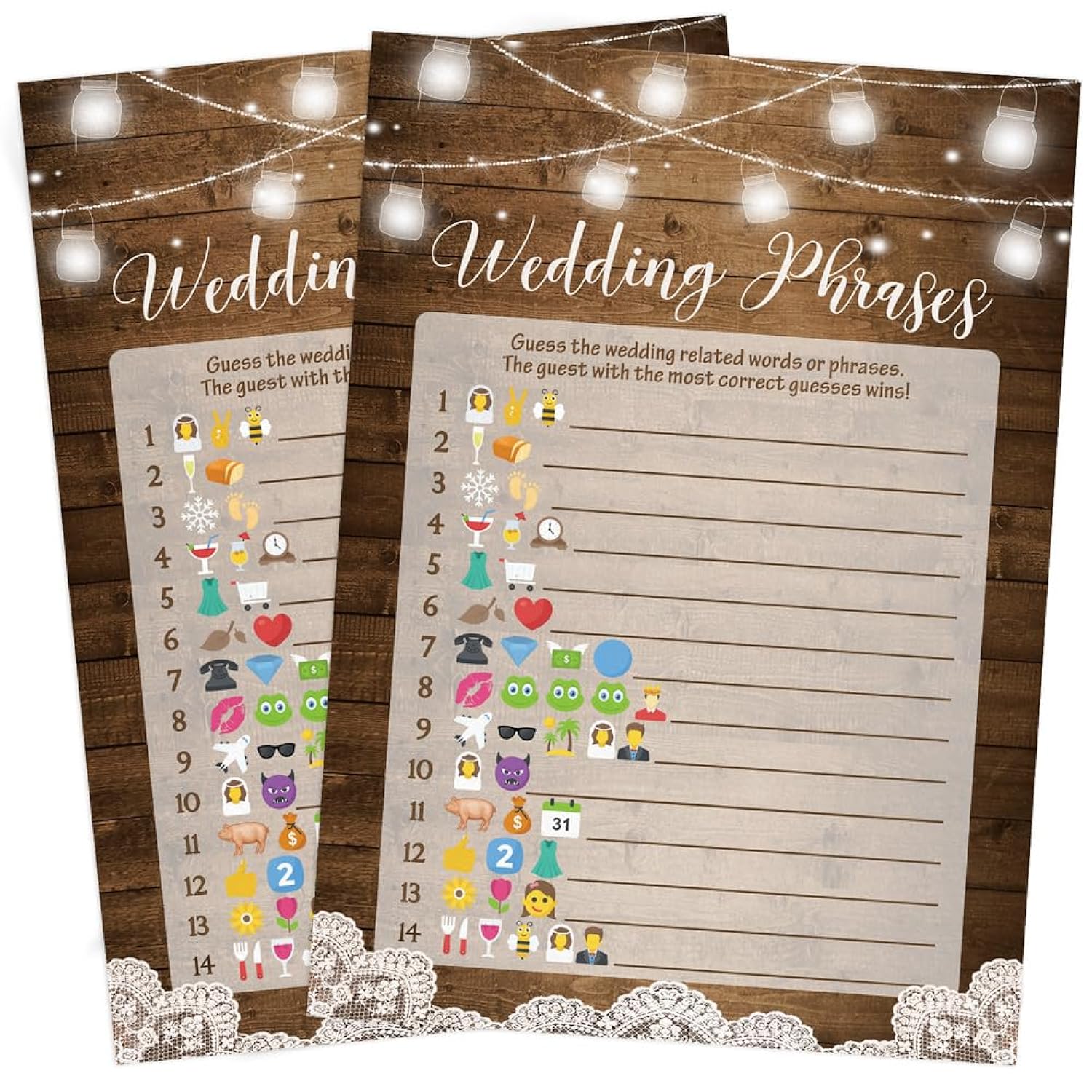 Bridal Shower Game Set – 5 Fun Games And Activities For 50 Guests, Includes Bingo, Trivia, Guess How Many, And Advice Cards, Rustic Country Wedding Shower Games