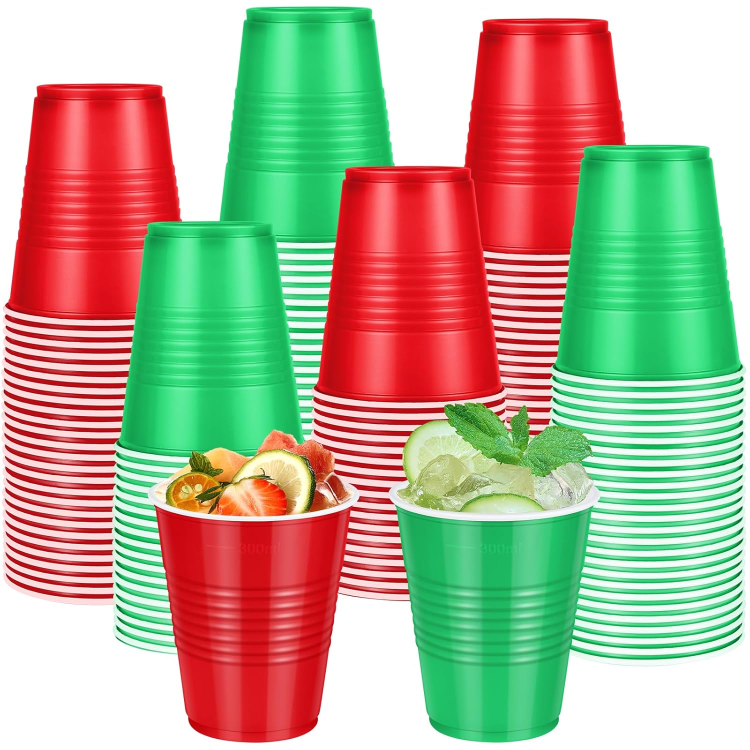 100 Pcs Red And Green Christmas Plastic Cups 12 Oz, Bulk Green And Red Disposable Xmas Party Cups For Merry Christmas Holiday Wedding Birthday Theme Party Supplies Decorations