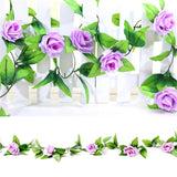 4 Pack 7.8Ft Artificial Rose Vines With Green Leaves Fake Flowers Plants Hanging Garden Vine Garland For Wedding Home Party Decor Rustic Craft Supplies (Aqua)