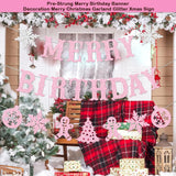 Pre-Strung Merry Birthday Banner Decorations Glitter Pink Christmas Xmas Tree Decoration Happy Birthday Baby Shower Vacation Holiday Party No Diy