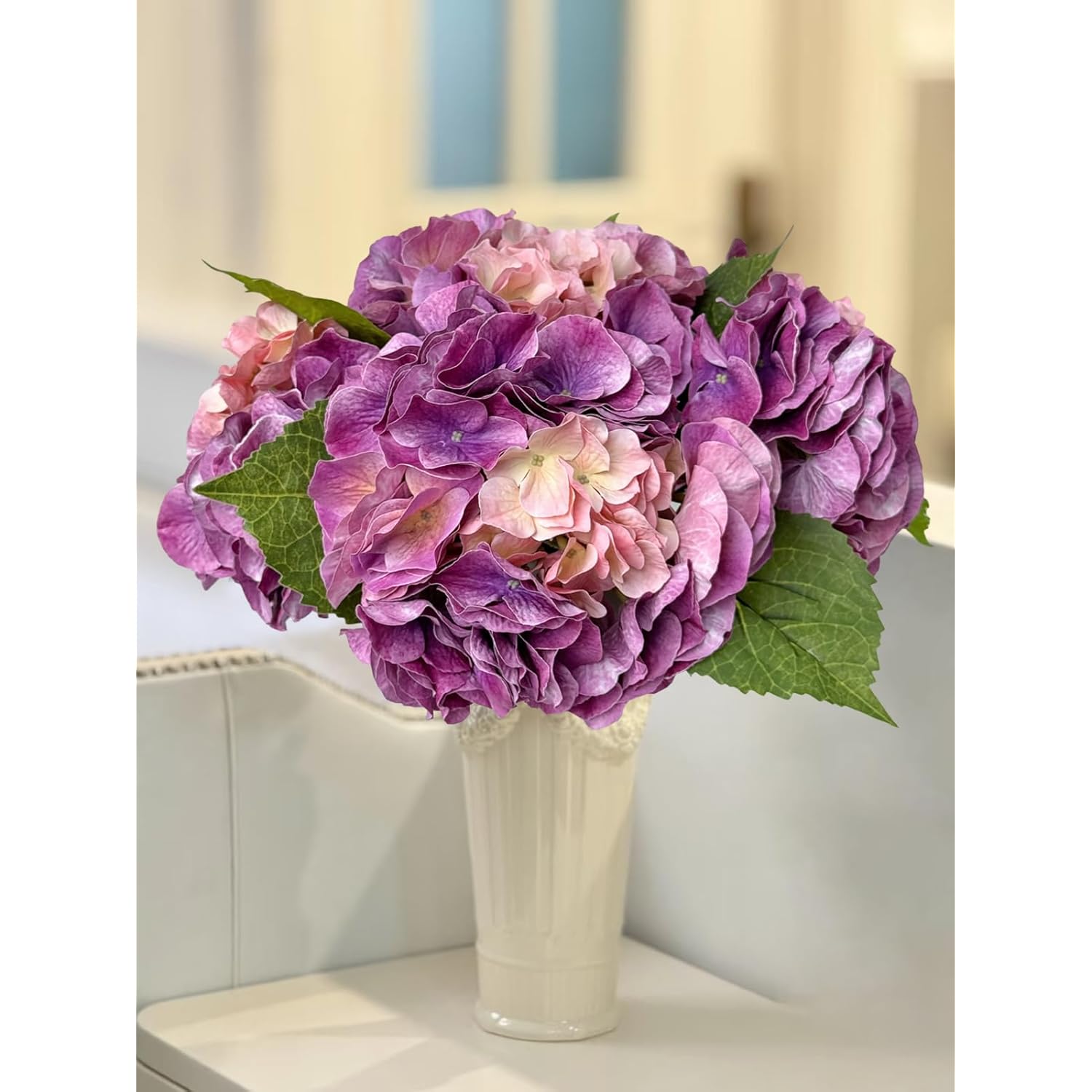 3 Pcs Pink Purple Hydrangea Artificial Flower Real Touch 21'' Long Stem Big Bloom Macrophylla Hydrangea For Wedding Baby Shower Flower Arrangement Spring Home Kitchen Table Decor
