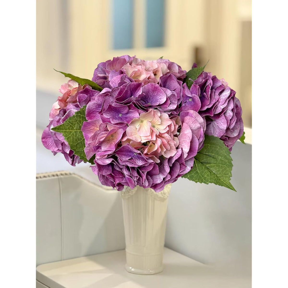 3 Pcs Pink Purple Hydrangea Artificial Flower Real Touch 21'' Long Stem Big Bloom Macrophylla Hydrangea For Wedding Baby Shower Flower Arrangement Spring Home Kitchen Table Decor