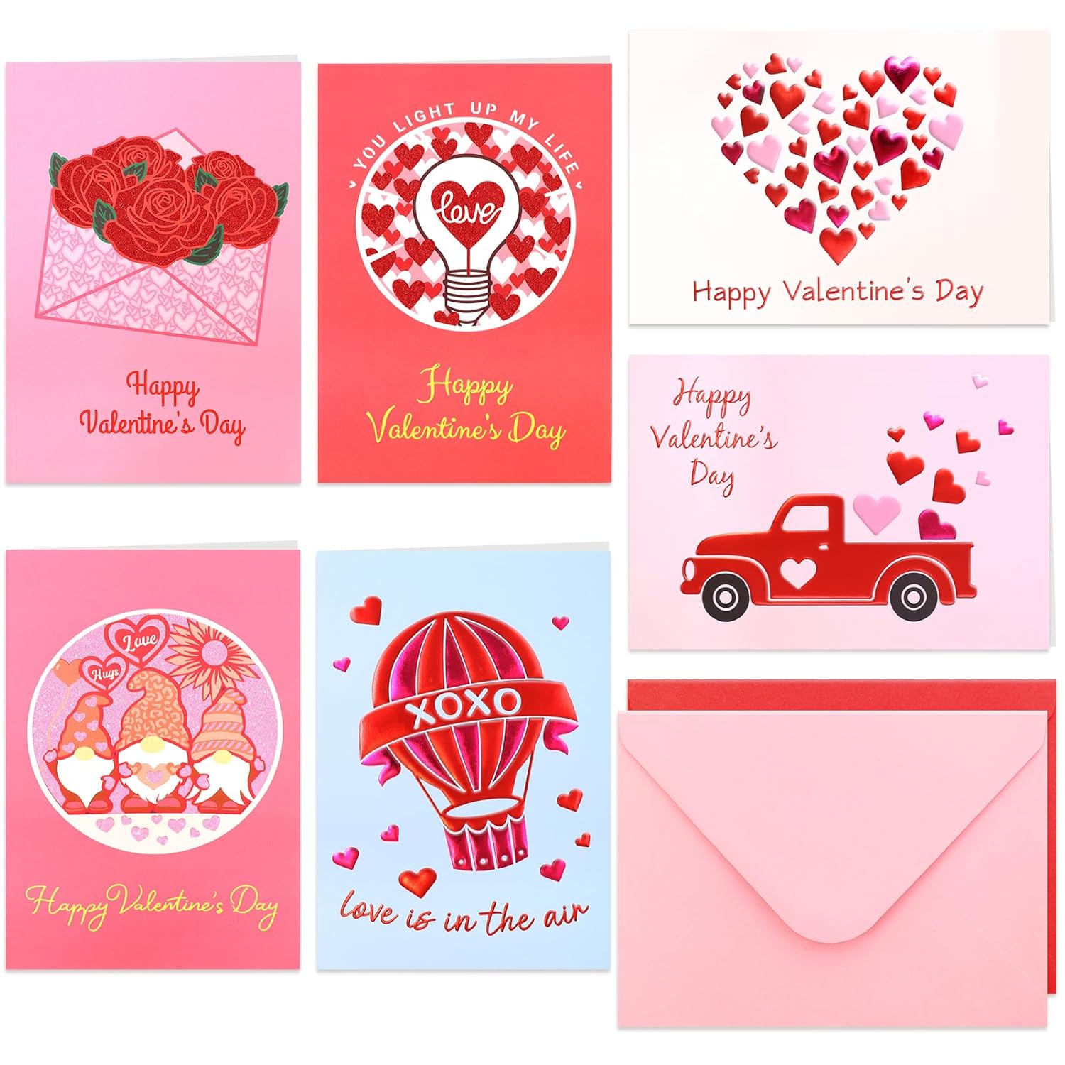 Valentines Cards For Adults Kids Happy Valentine'S Day Valentine Cards With Envelopes 12 Pcs Gold Foil Heart Love Glitter Layered Cricut Cut 4X6 Inch Blank Inside