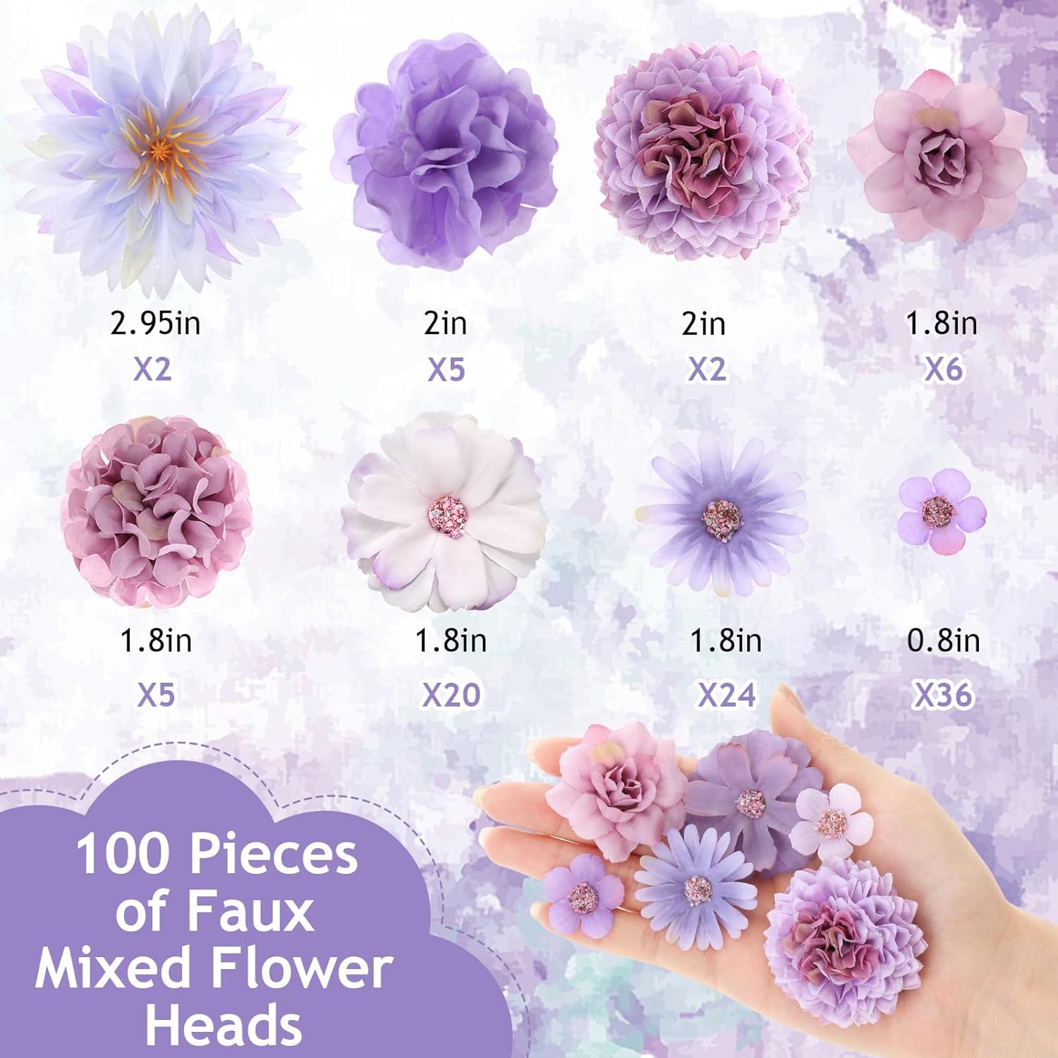 100 Pcs Fake Flower Heads For Crafts Mini Flower Heads Faux Rose Artificial Daisy Blossom Decorative Flowers For Home Bride Bridesmaid Wedding Centerpieces, 2-7 Cm(Purple)