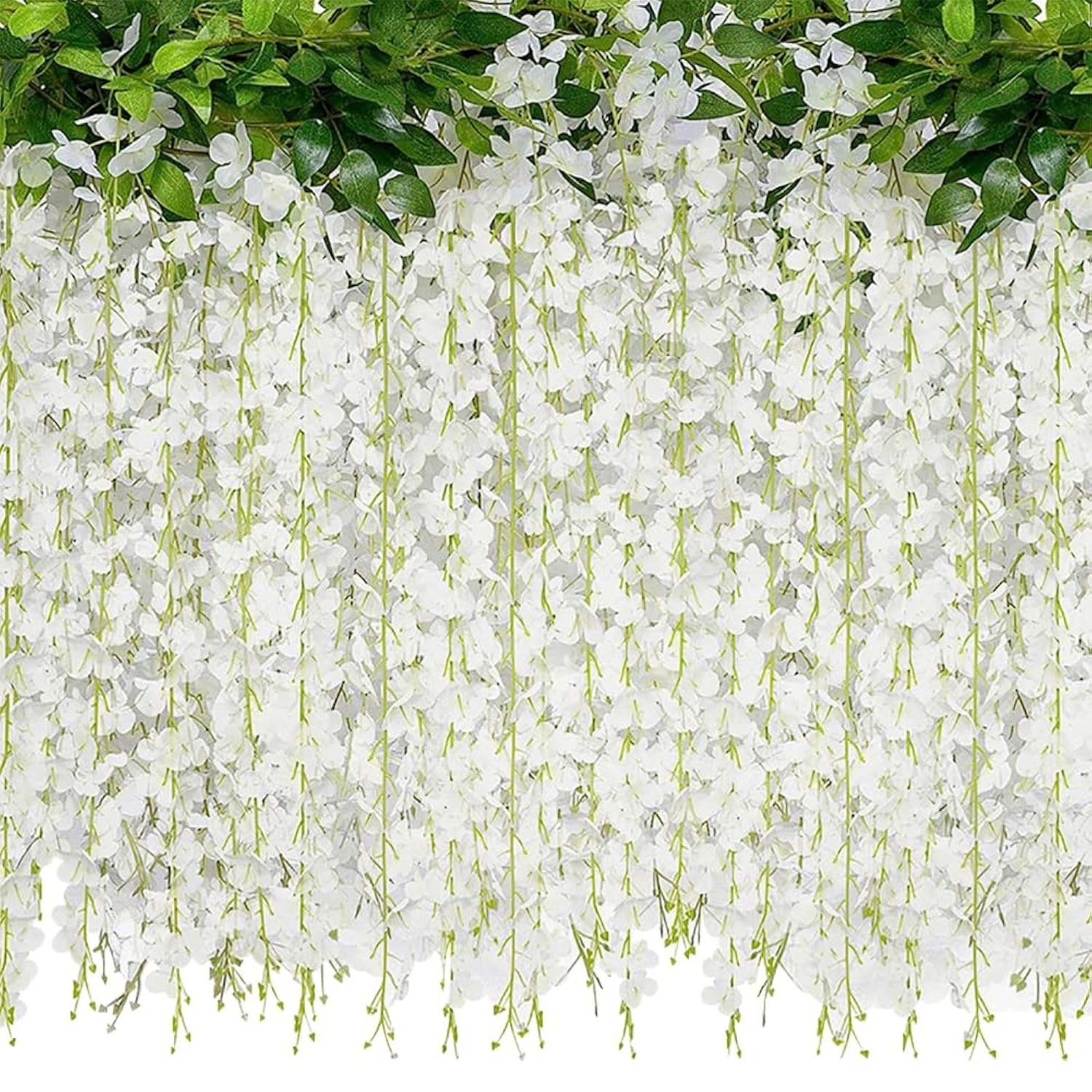 20 Branches Artificial Wisteria Hanging Flowers Wedding Fake Flower Garlands Ceremony Flower Strings Vines Faux Floral Party Garland Fabric Plant Garland For Background White