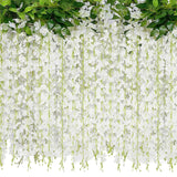 20 Branches Artificial Wisteria Hanging Flowers Wedding Fake Flower Garlands Ceremony Flower Strings Vines Faux Floral Party Garland Fabric Plant Garland For Background White