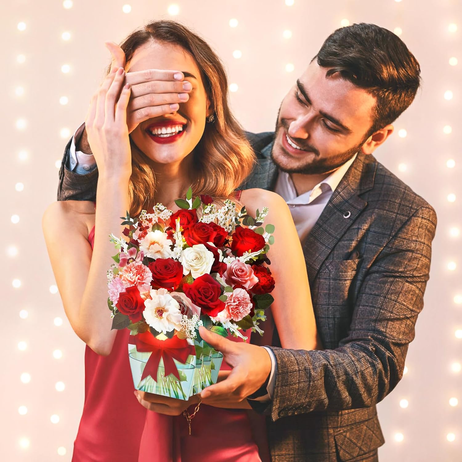 Rose Card With Music And Light, Valentine Card With Roses, Flower Bouquet 3D Gift Card, Valentines Day Gifts Mothers Day Gifts For Women Mom Wife(Rose)