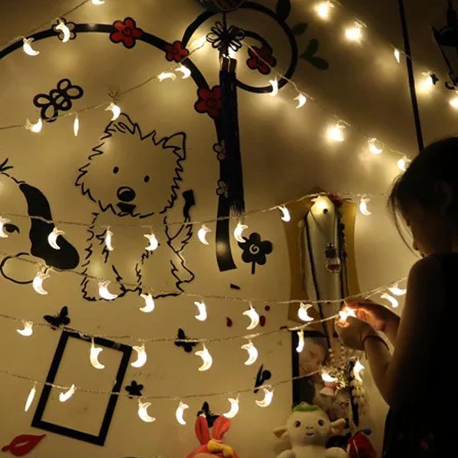 Moon String Lights Ramadan Decor, Outdoor Led String Lights 10Ft 20 Led Battery Operated Fairy Lights For Wedding Garden