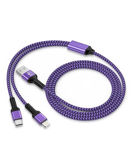 2 in 1 Lightning & USB C Fast Charging Cable for iPhone Samsung iPad Google Braided Charger Cord