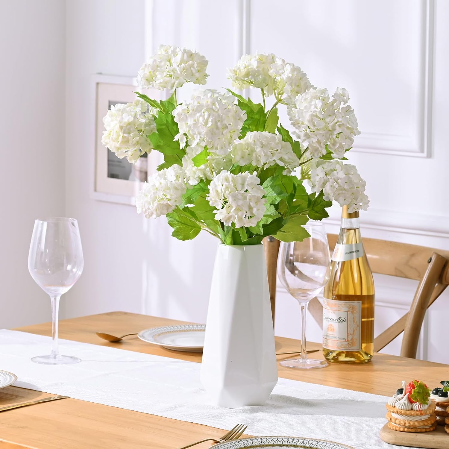 4Pcs Hydrangea Artificial Flowers, Real Touch Flowers, 26.8" Faux Hydrangea Flowers, Latex Real Touch Hydrangeas, Fake Flowers For Home Decor Party Bouquet Wedding Decoration, White