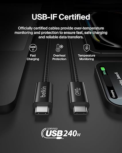 2 Pack 6.6FT USB C to USB C 240W Fast Charging Cable Braided Charger Cord for iPhone 17 Galaxy S26 MacBook iPad Pixel