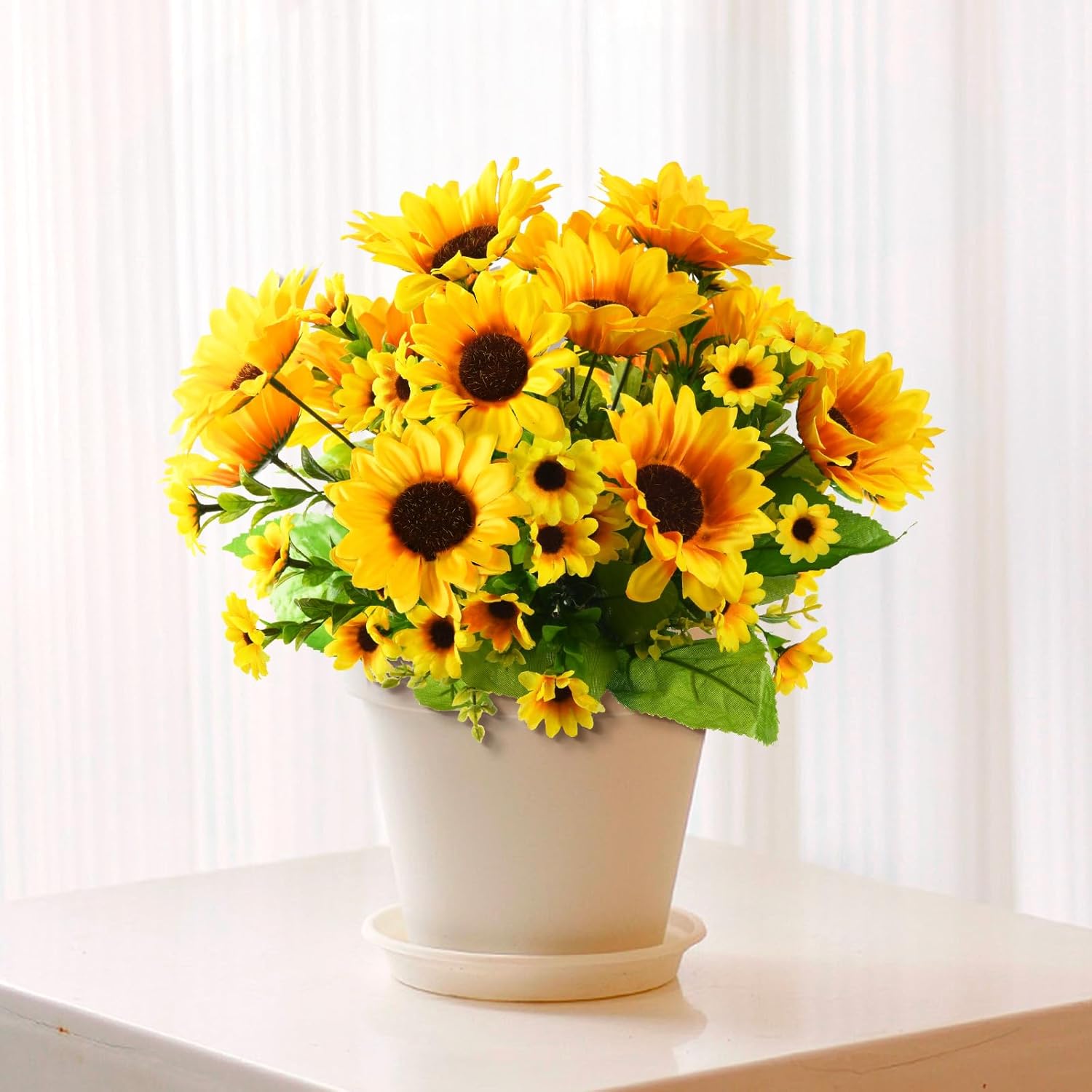 Artificial Sunflowers Fake Hanging Flowers Plants Baskets For Outdoor Fall Decoration, Faux Silk Flowers Look Real Uv Resistant For Porch Patio Garden Spring Home Decor