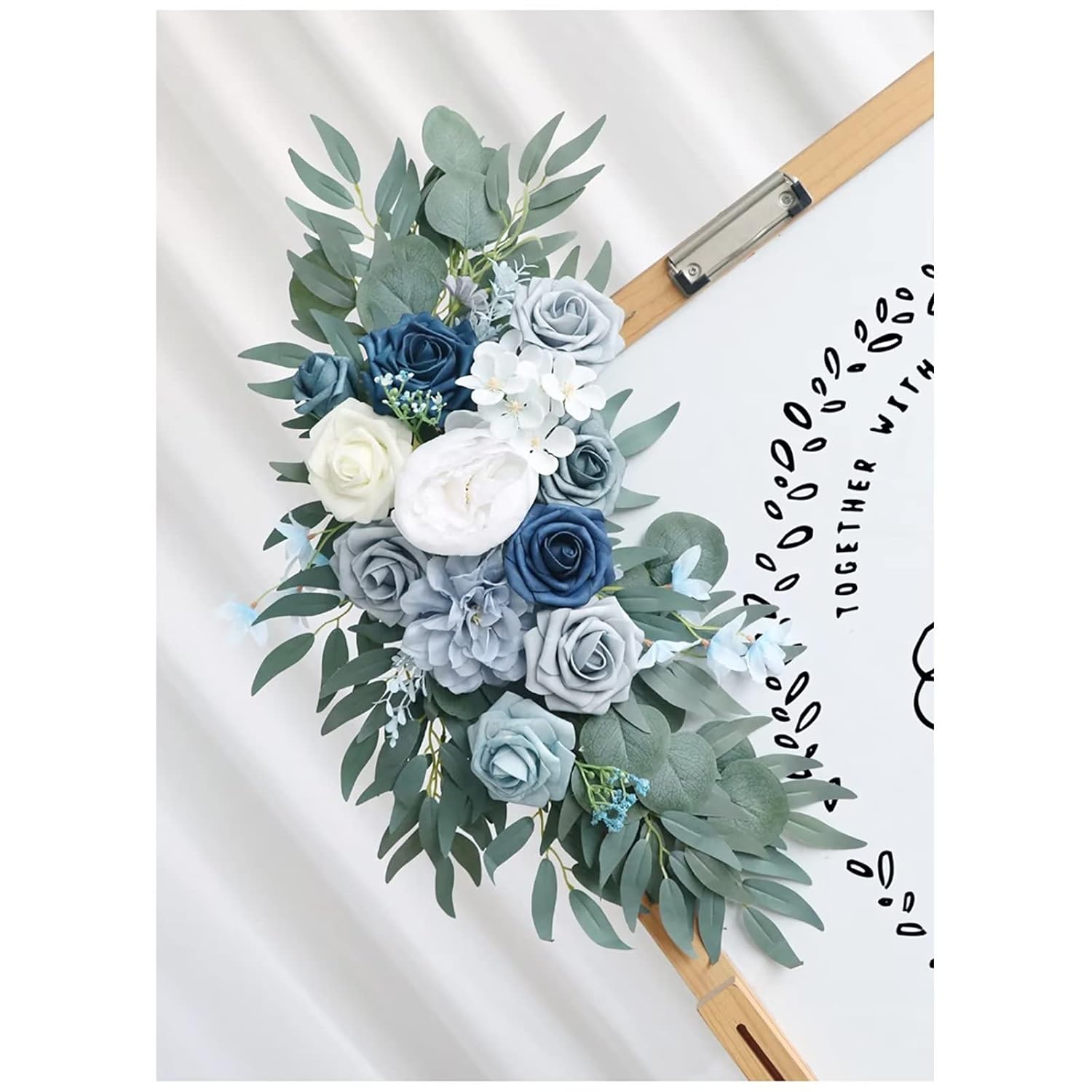 Dusty Blue Flower Swag Pack Of 2, Artificial Wedding Arch Flower Silk Corner Flower Arrangements Wedding Welcome Sign Floral Decoration Wedding Ceremony Backdrop Centerpieces
