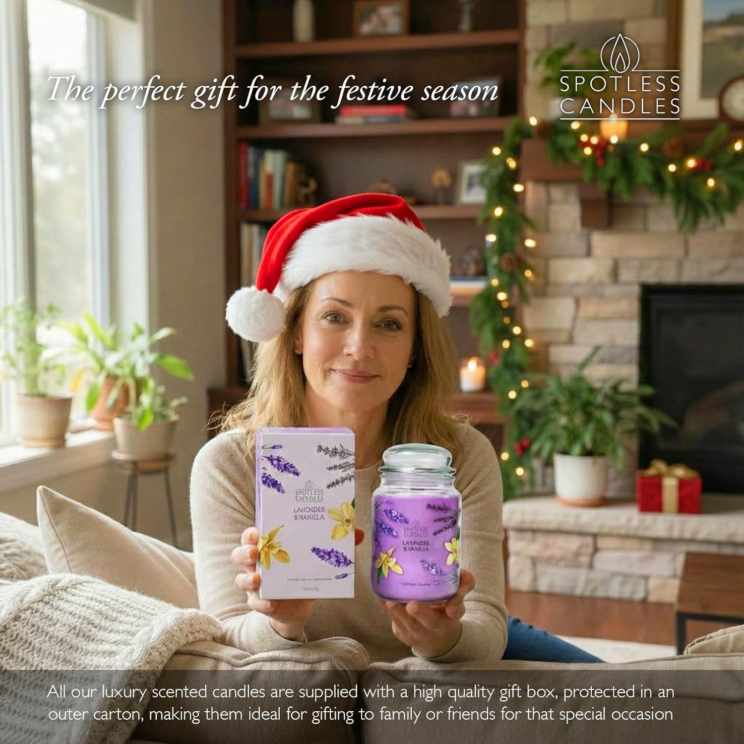 Vanilla & Lavender Candle 22Oz Glass Jar With Wooden Wick In A Decorated Jar Within A Presentation Gift Box And Protective Box