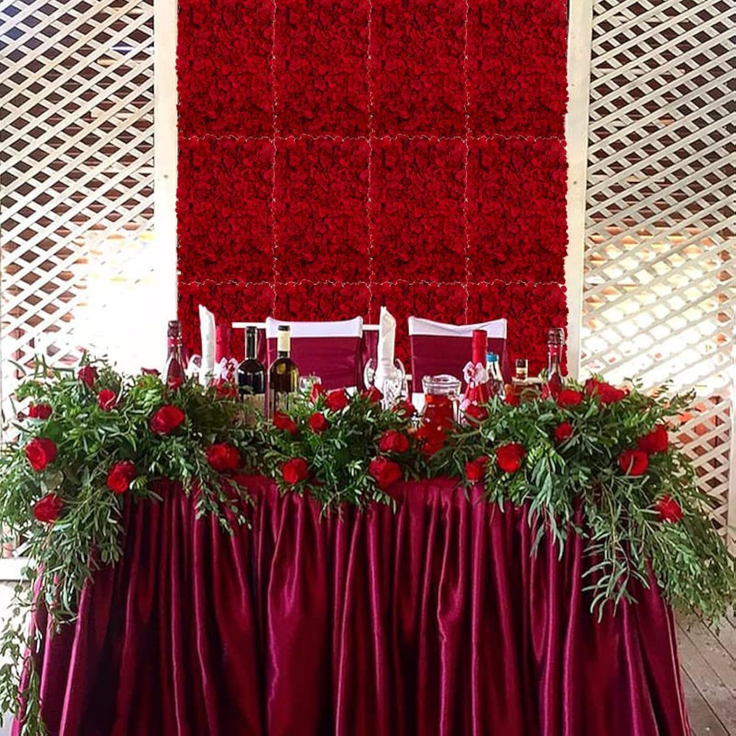 Flower Wall Panel Backdrop - 12 Pcs 24 X 16 Inch Red Artificial Hydrangea Floral Panels For Wedding Party Baby Bridal Shower Decor - 3D Fake Silk Flower Backdrop Decoration