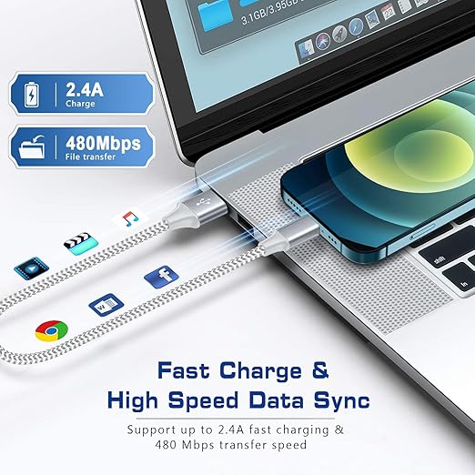 2 Pack 1FT USB A to Lightning Fast Charging Cable MFi Certified Nylon Braided iPhone Charger Cord for iPhone 14 13 12 11 iPad