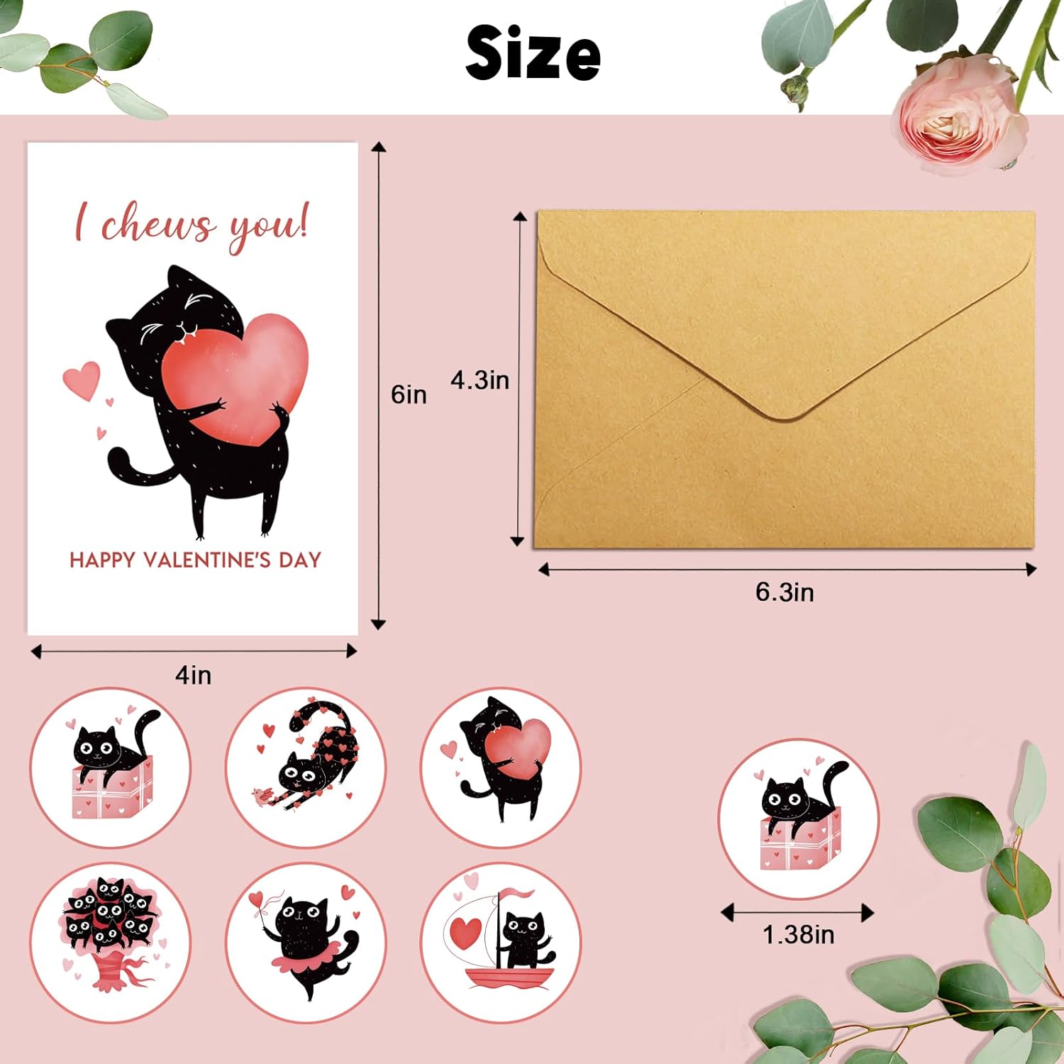 Cat Valentine'S Day Cards Bulk For Kids School, 24 Pack Funny Black Cat Valentines Day Cards With Envelopes & Stickers, 4 X 6 Inch Cute Valentines Day Notecards For Boys Girls Classroom Exchange Party